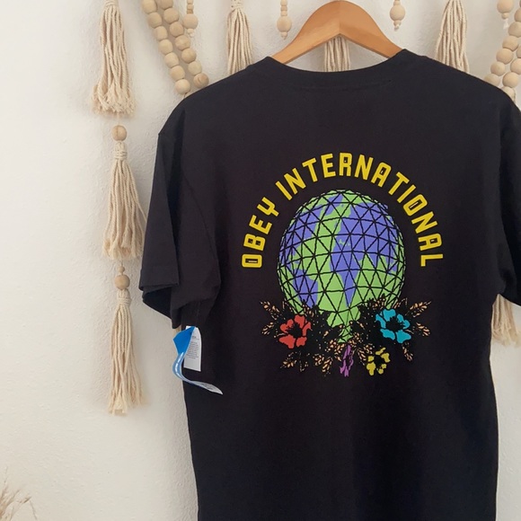 Obey floral globe black tee shirt mens short sleeve t-shirt small NWT - Picture 3 of 8
